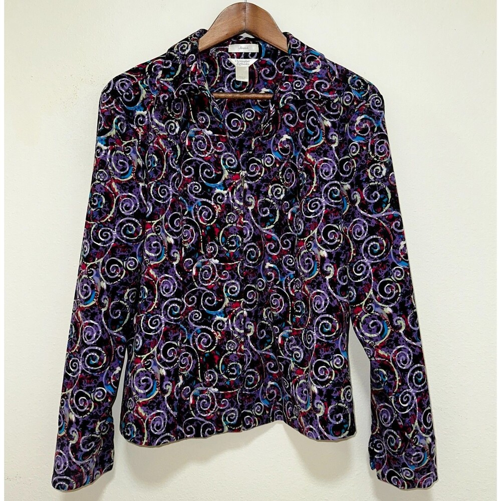 CJ Banks Jacket Blazer Women Large Paisley Purple Zip Lightweight‎ Collared Art